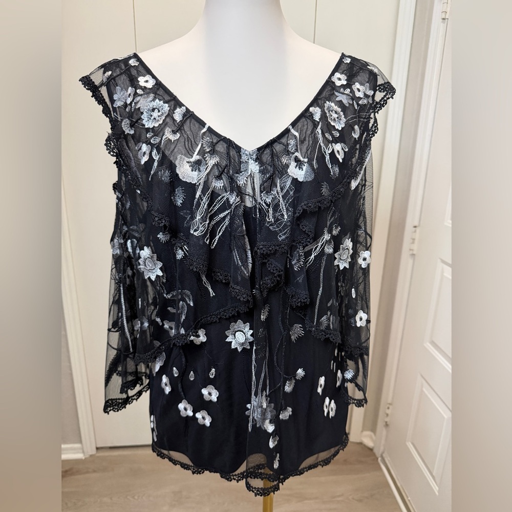 Kobi Halperin Black and White Floral Lace Blouse - Picture 2 of 11